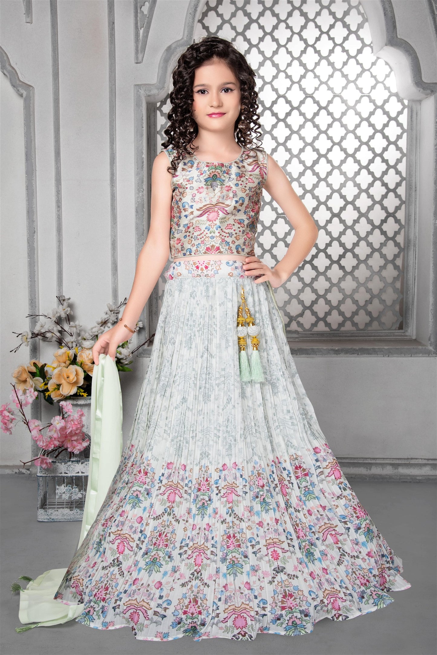 Partywear Readymade Crop Tops Designs Lehenga Kids Wear Collection 639