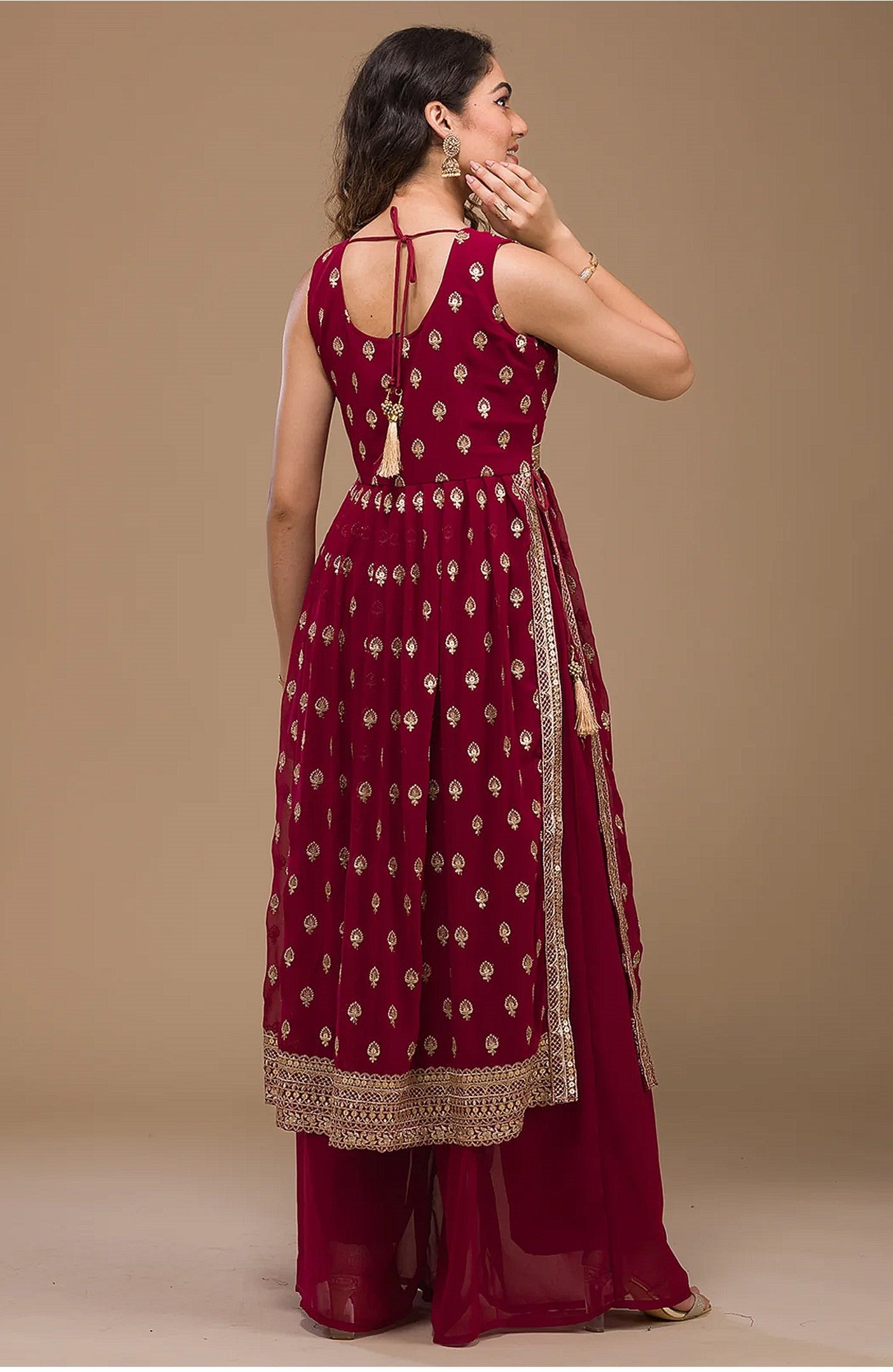 Semi Stitched Nayra Cut Sequin With Embroidery Work Salwar Suit