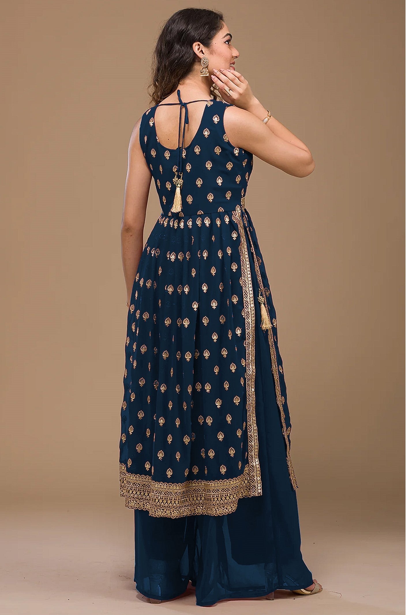 Semi Stitched Nayra Cut Sequin With Embroidery Work Salwar Suit