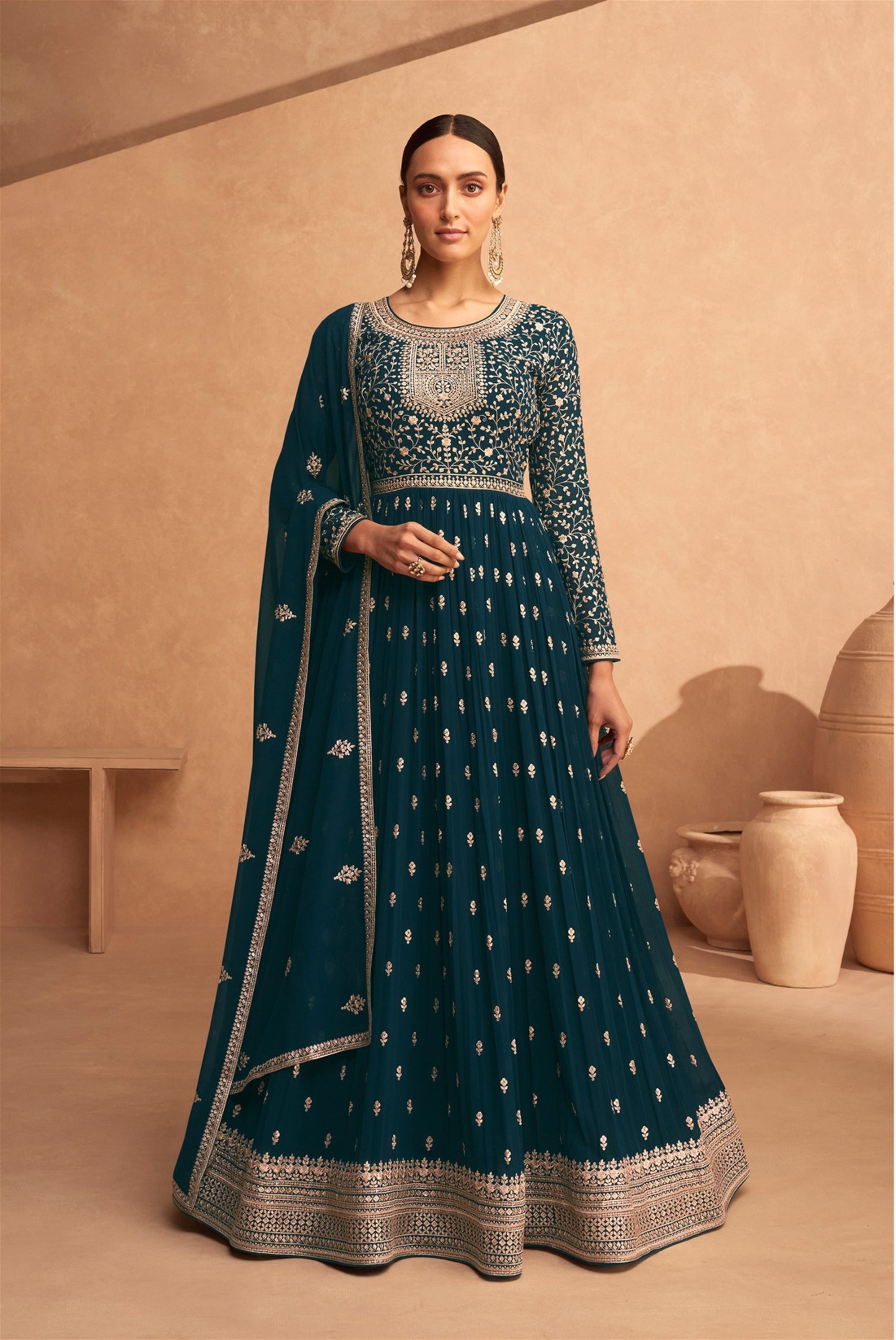 Beautiful Designer Anarkali Dupatta Gown Suit Wedding Party Wear Heavy Squence Embroidery Work