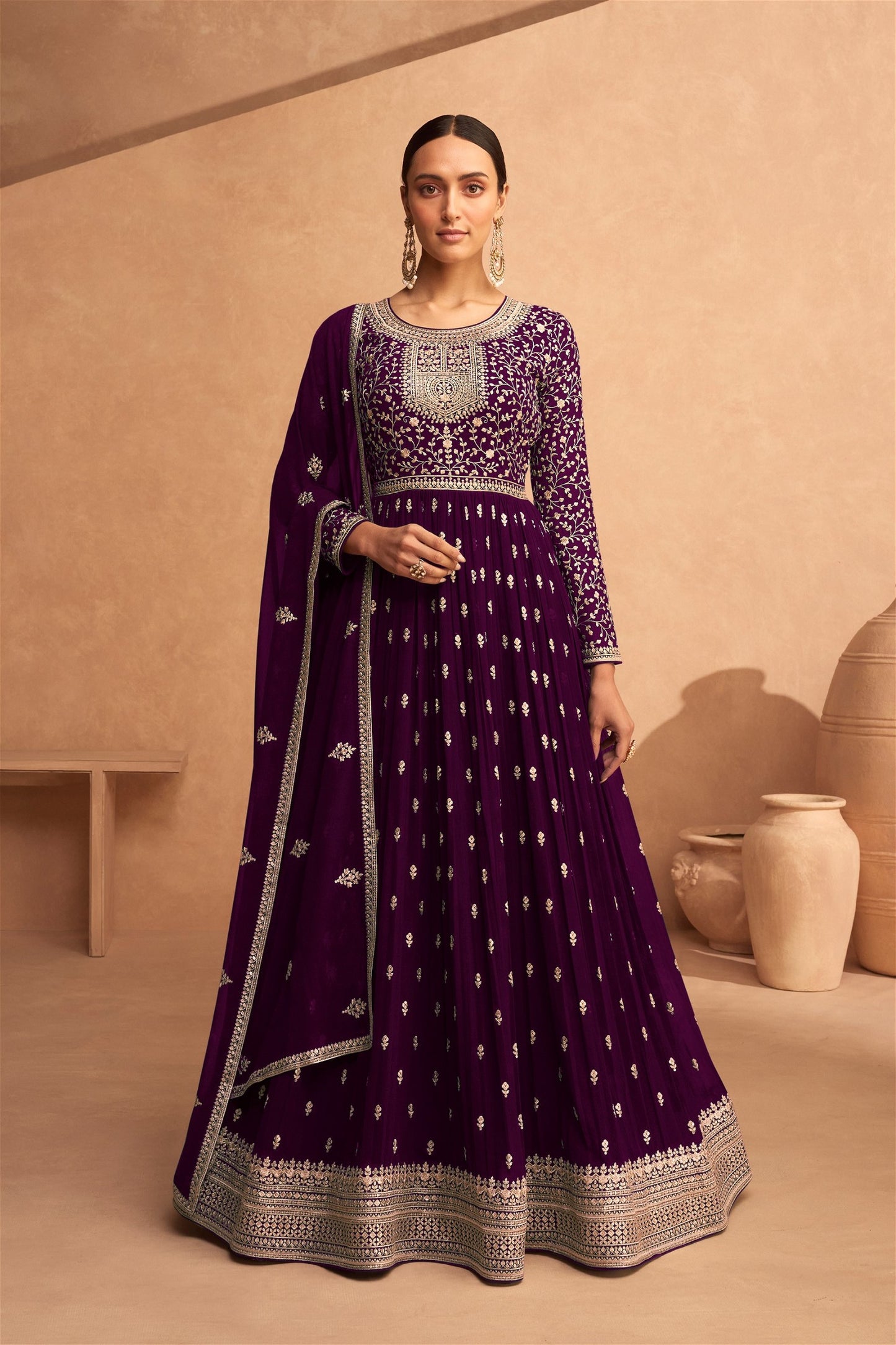 Beautiful Designer Anarkali Dupatta Gown Suit Wedding Party Wear Heavy Squence Embroidery Work