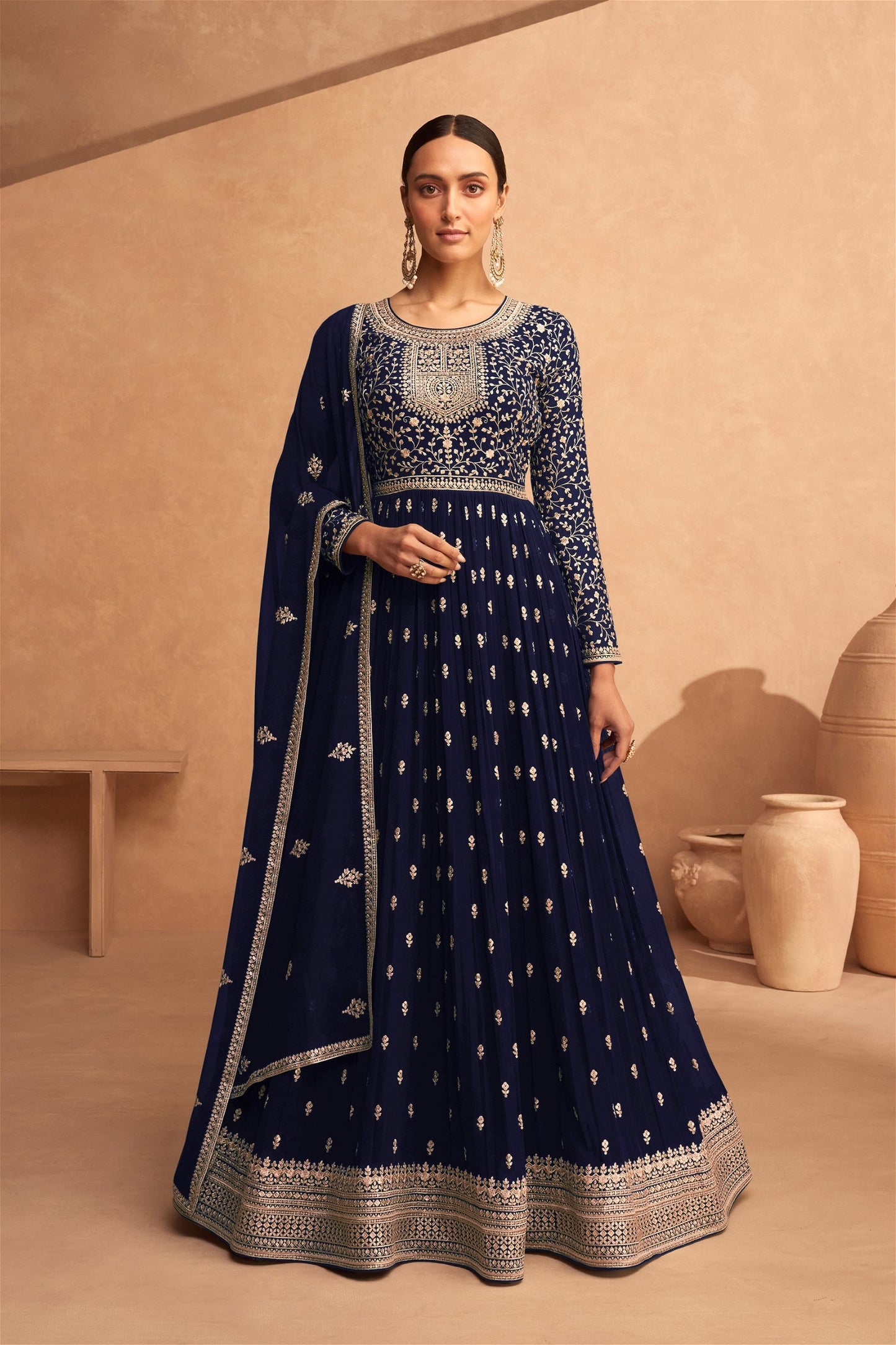 Beautiful Designer Anarkali Dupatta Gown Suit Wedding Party Wear Heavy Squence Embroidery Work