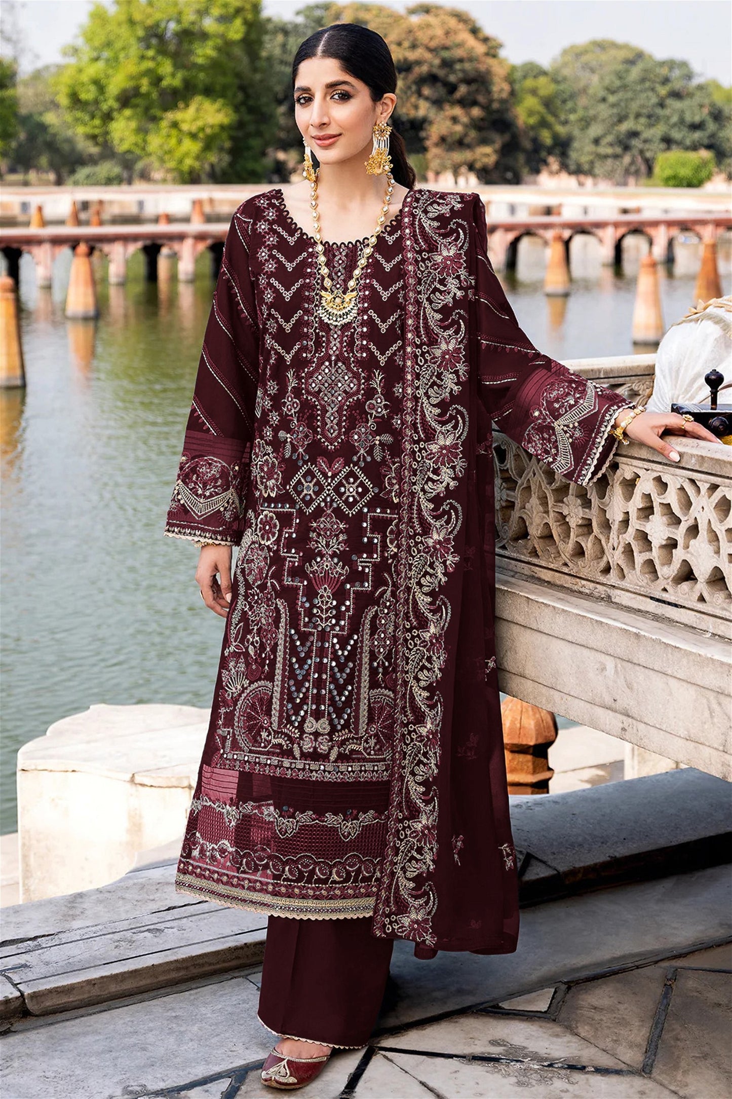 Wine Colour Georgette Suit