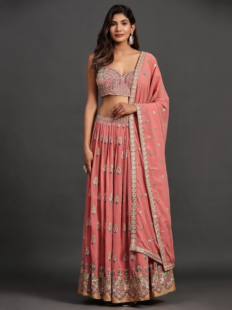 Pink Georgette Party Look Elegant Lehenga Choli