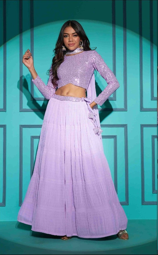 Purple Plitting Pattern Stylish Lehenga