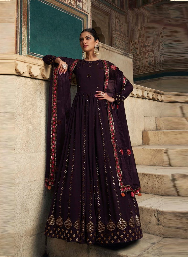 Purple Women's Gown With Purple Stylish Dupatta