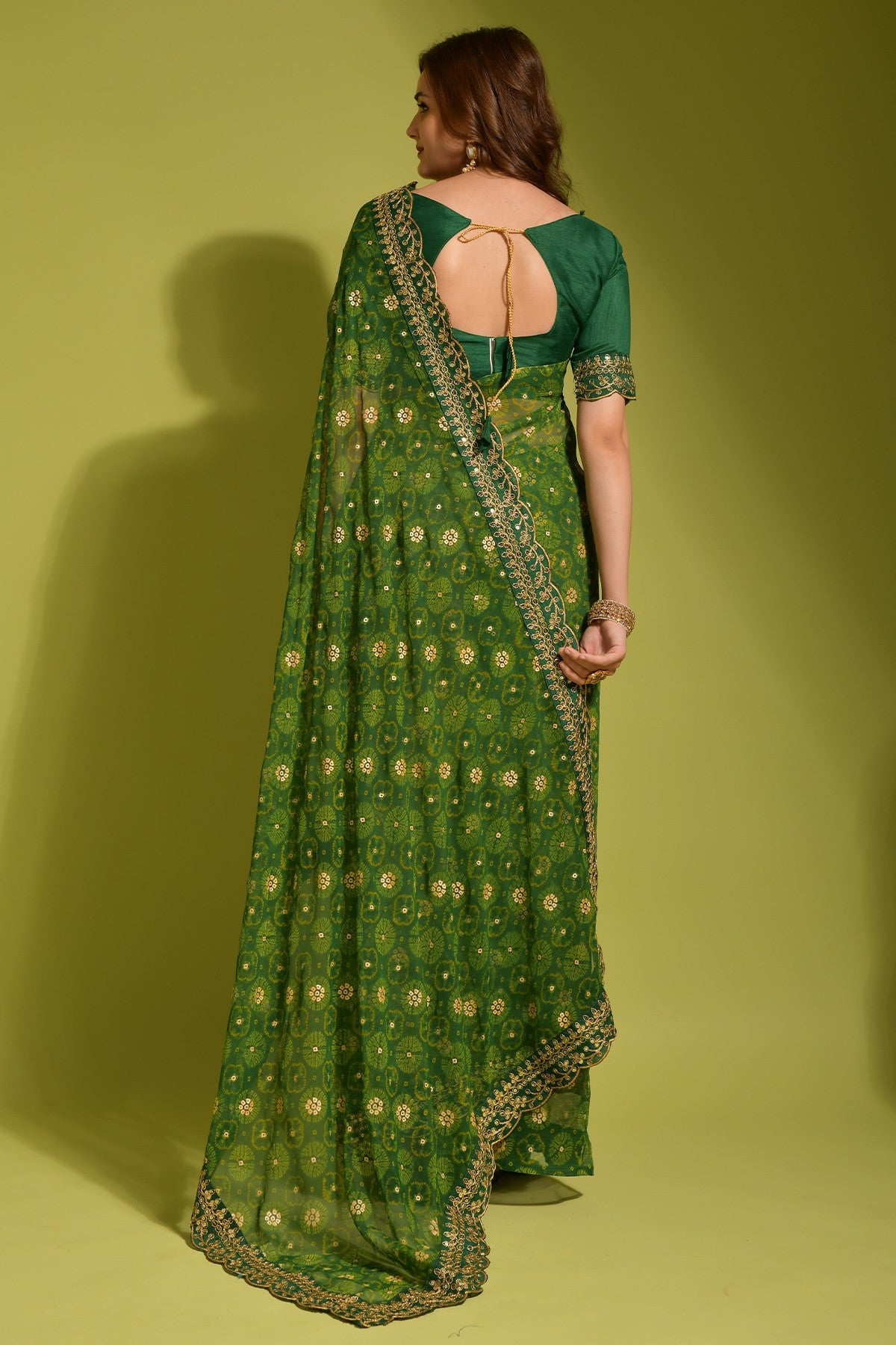 Green Georgette with Flower Foil Print Saree