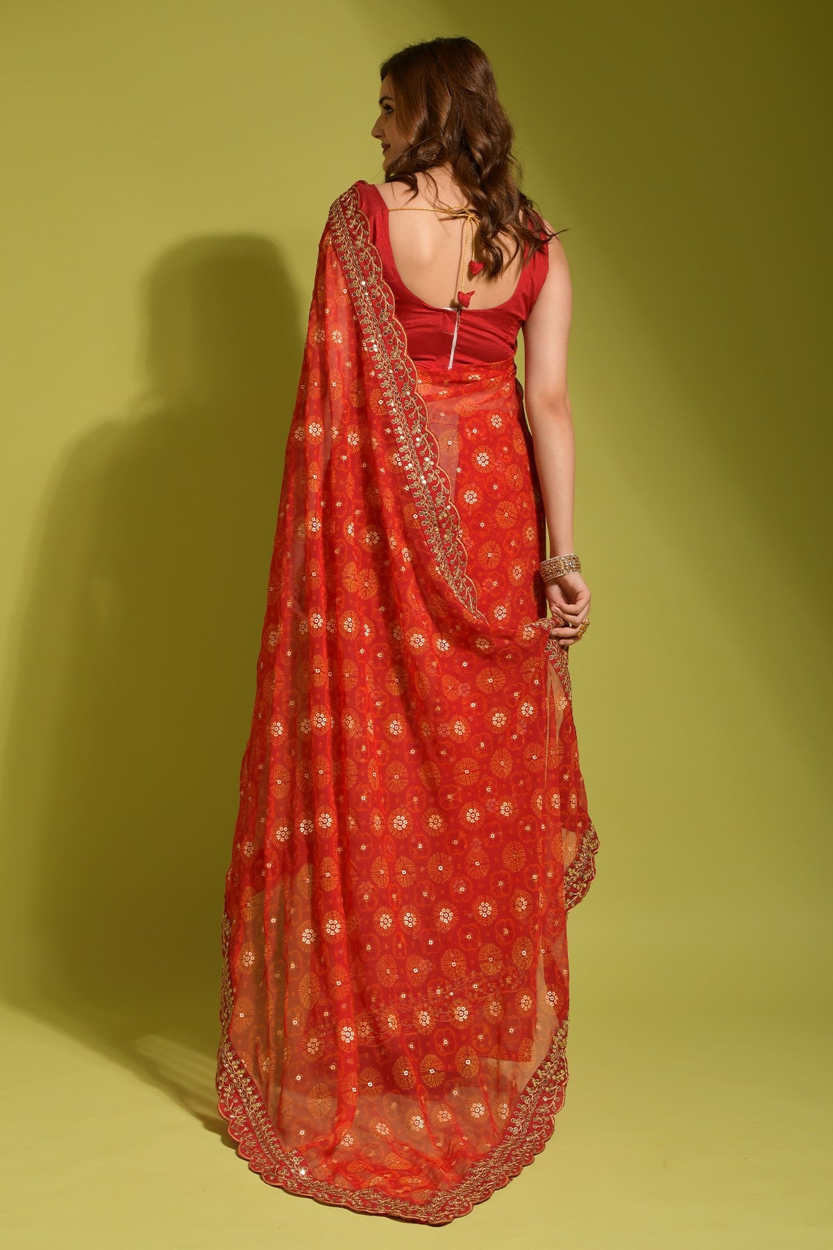 Orange Georgette with Flower Foil Print Saree