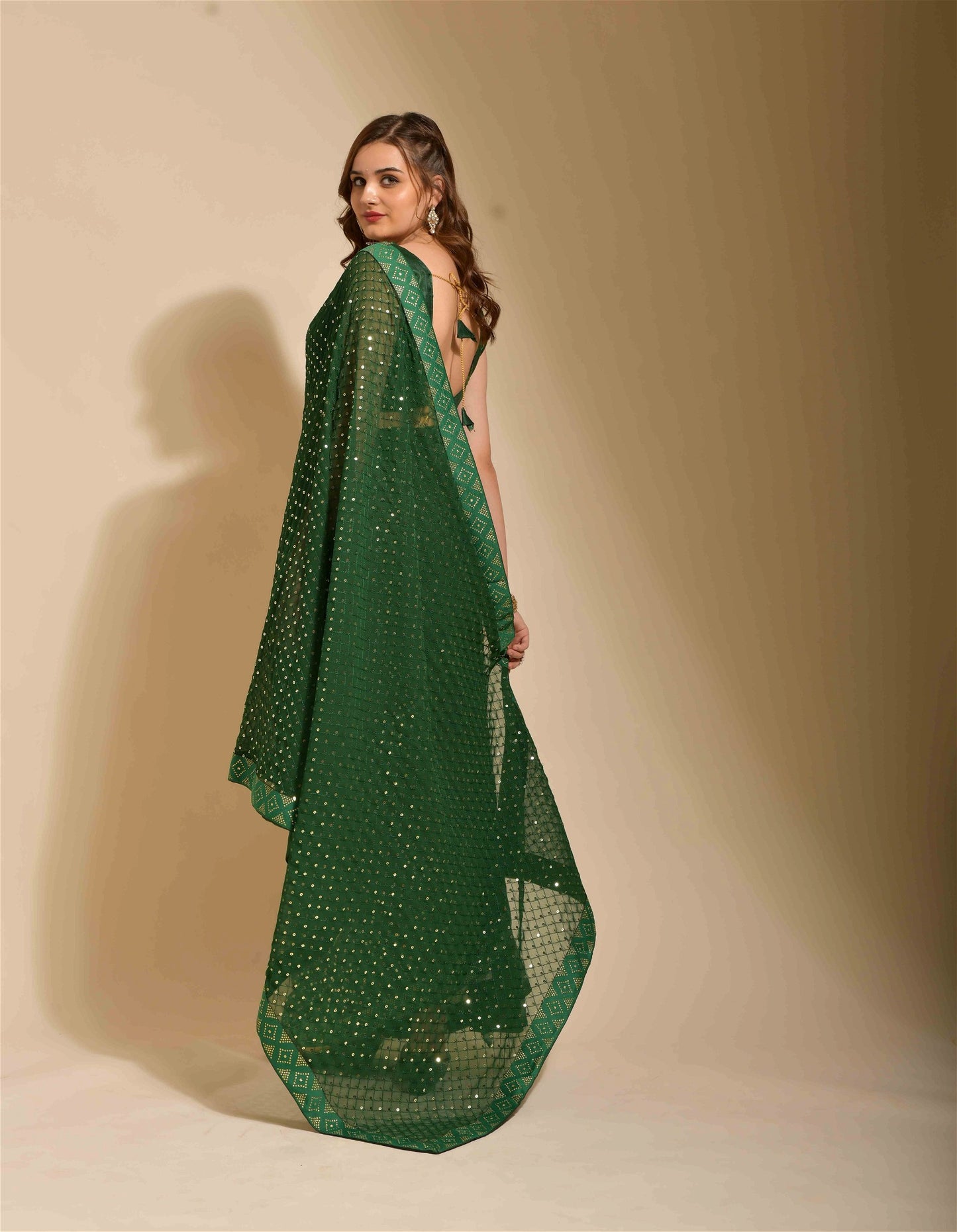 Green Georgette with Flower Foil Print Saree