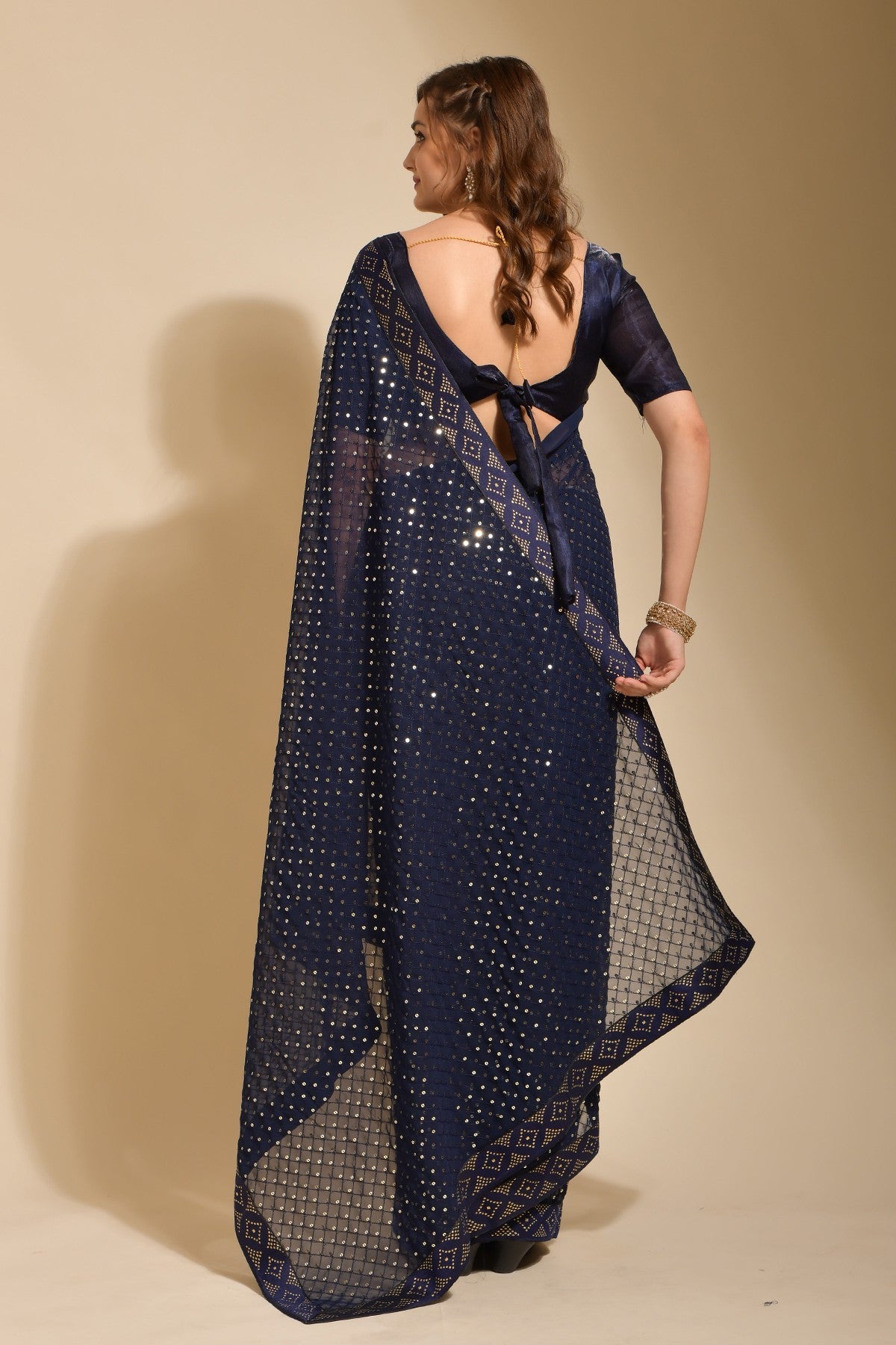 Blue Georgette with Flower Foil Print Saree