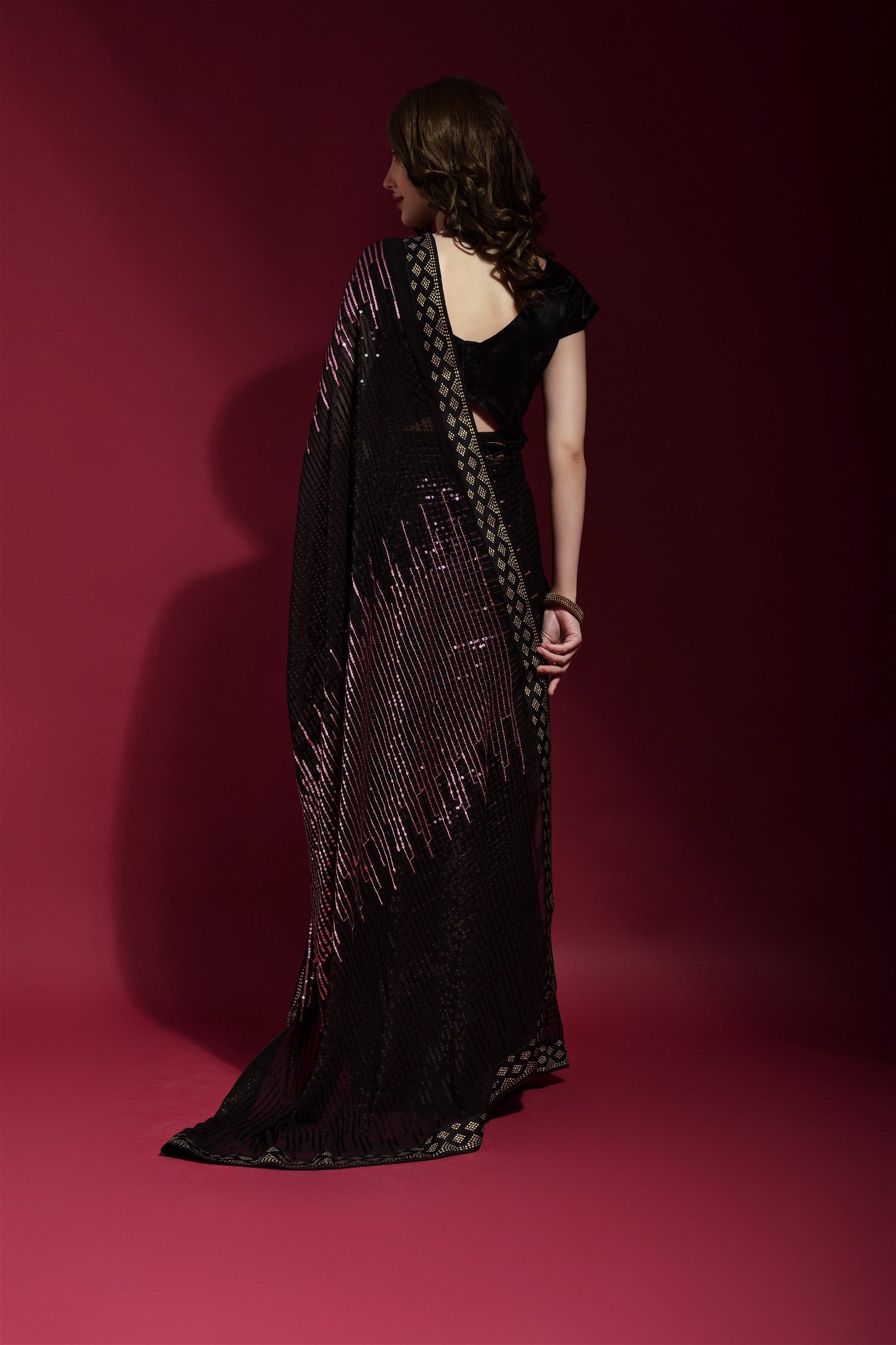 Onion Colour Sequance Work Georgette Saree