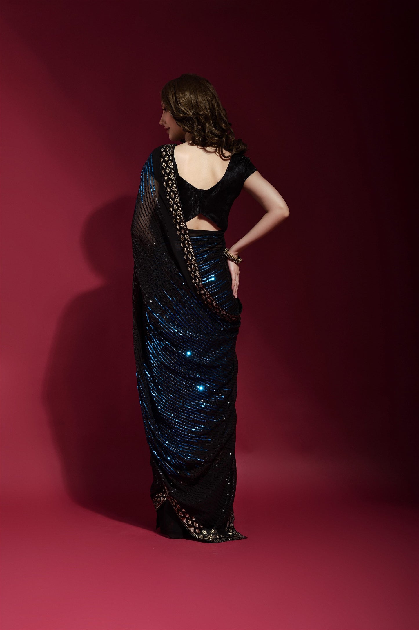 Blue Colour Sequance Work Georgette Saree