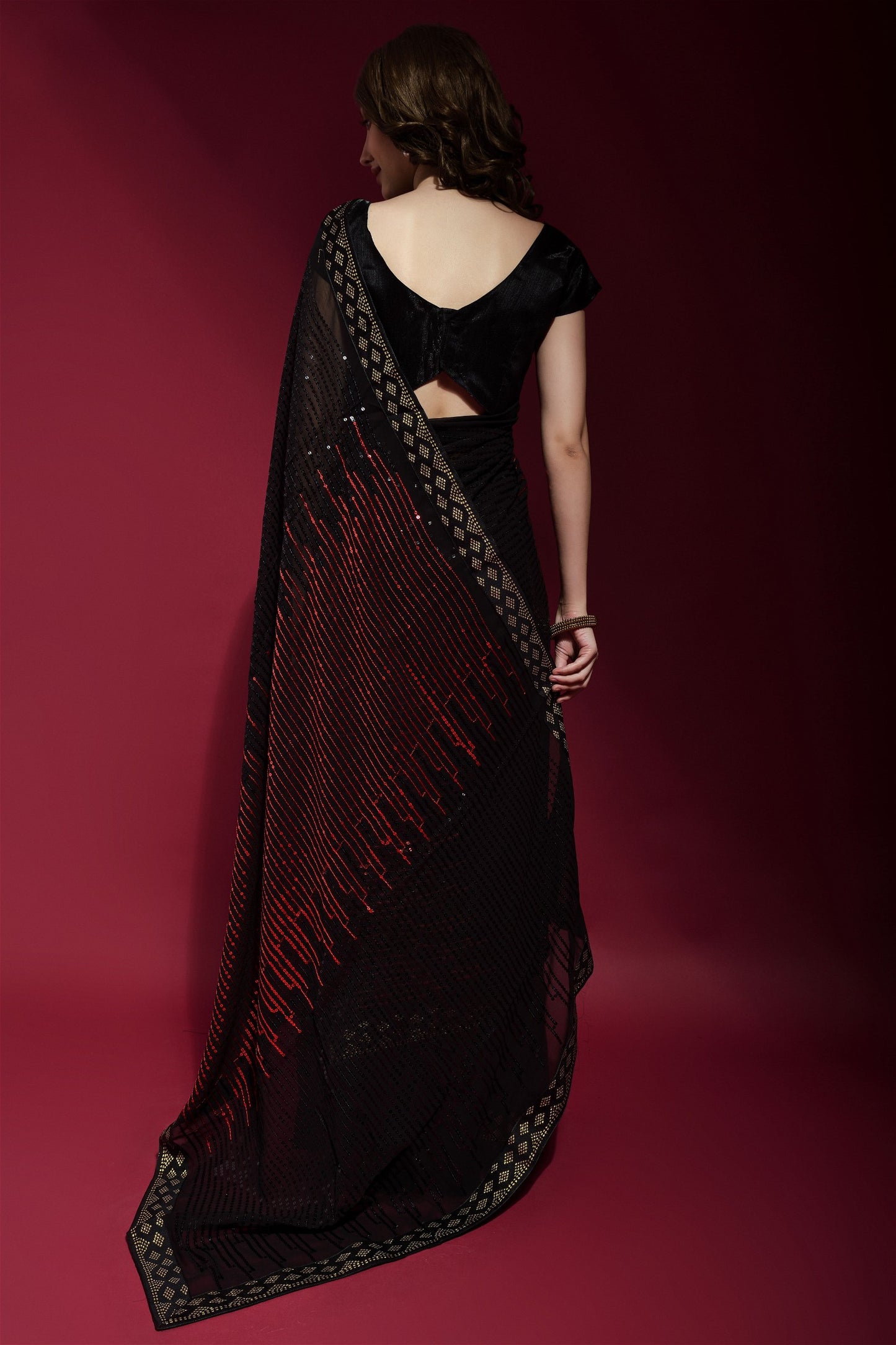 Red Colour Sequance Work Georgette Saree