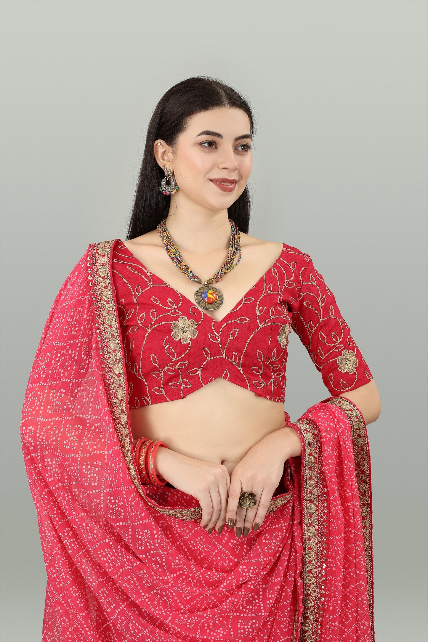 Pink Colour Georgette Bandhani Printed Saree