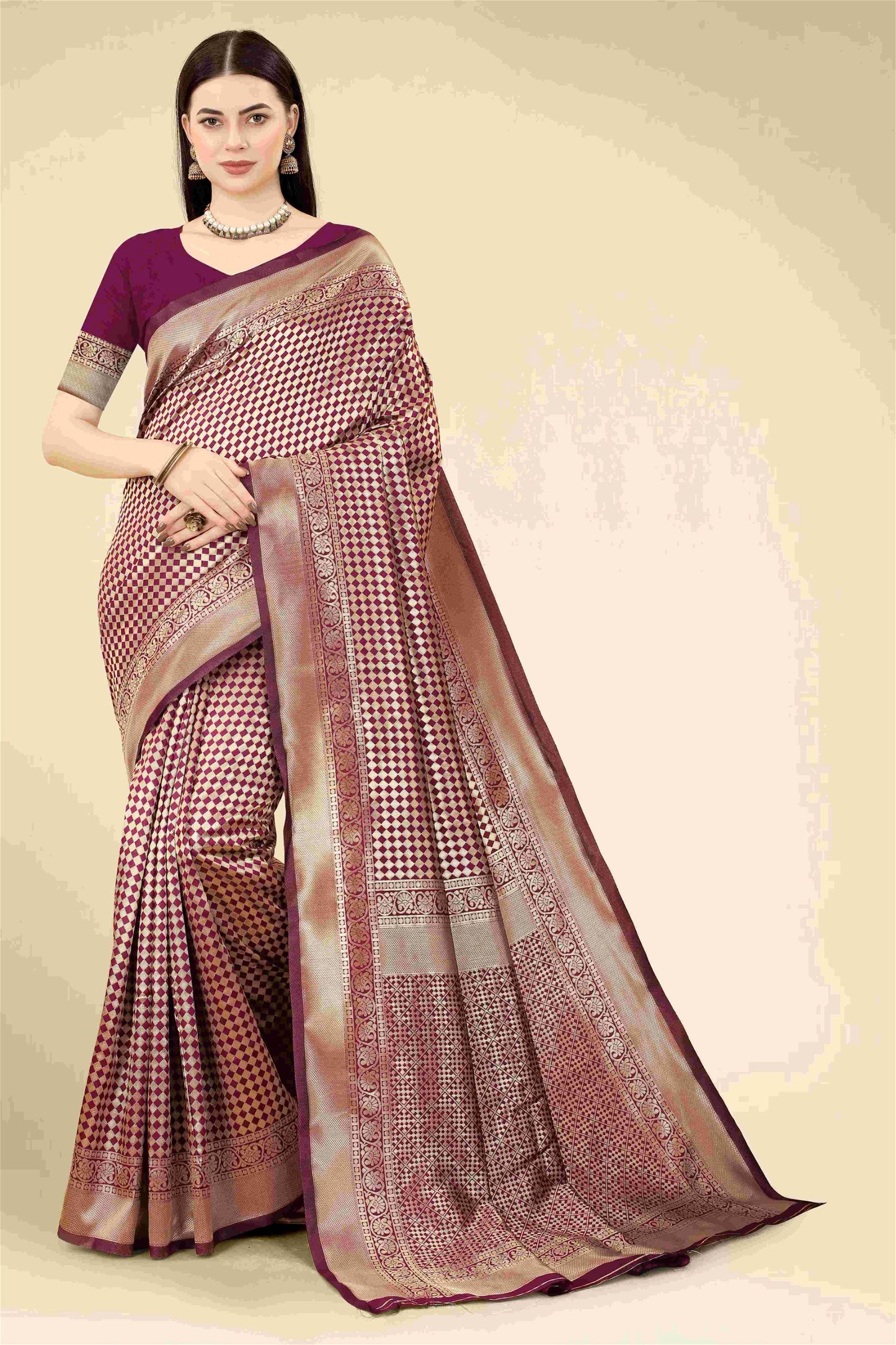 Wine Colour Banarasi Silk Saree