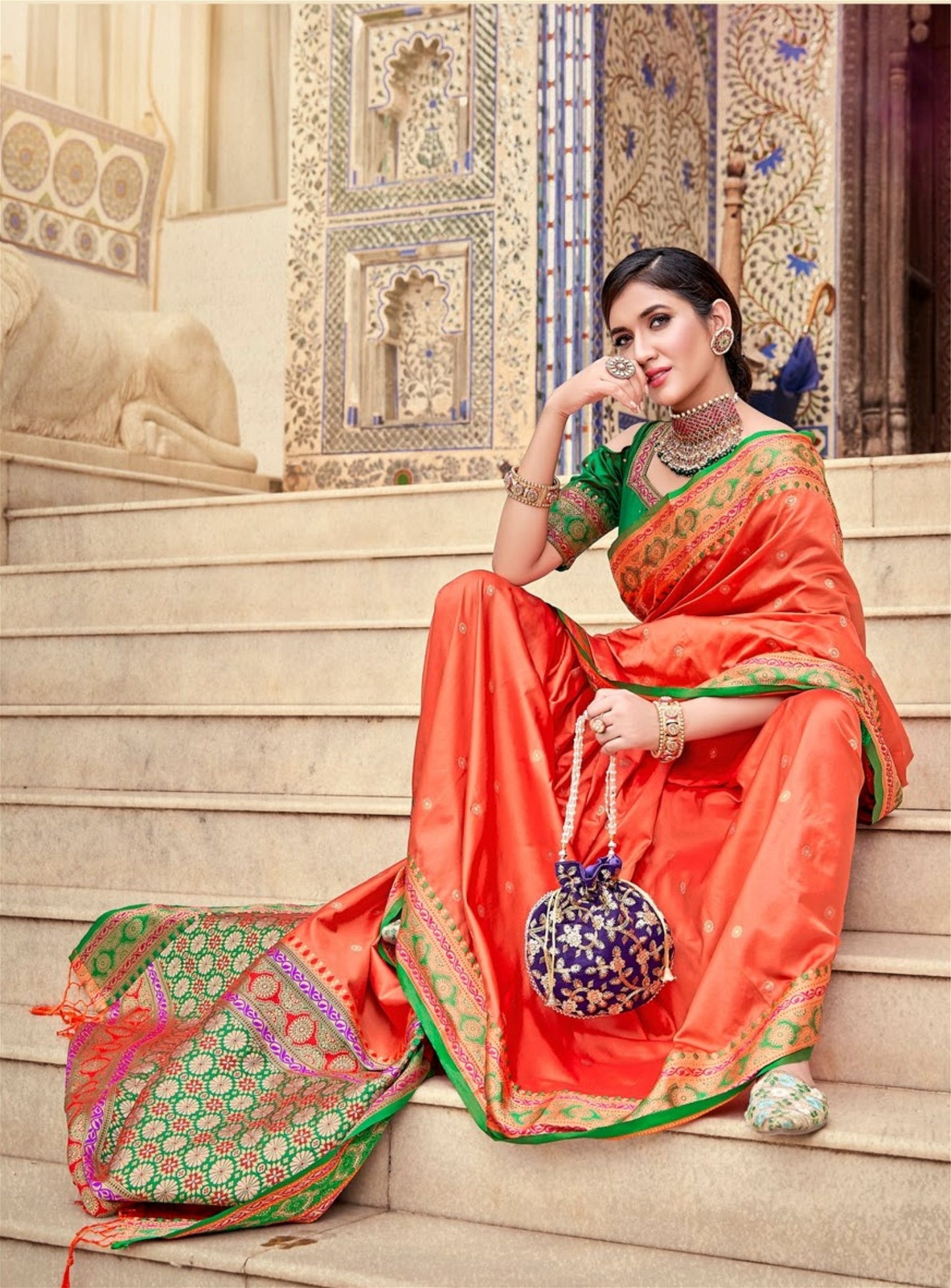 Peach Colour Designer Weaving Work Soft Silk Saree