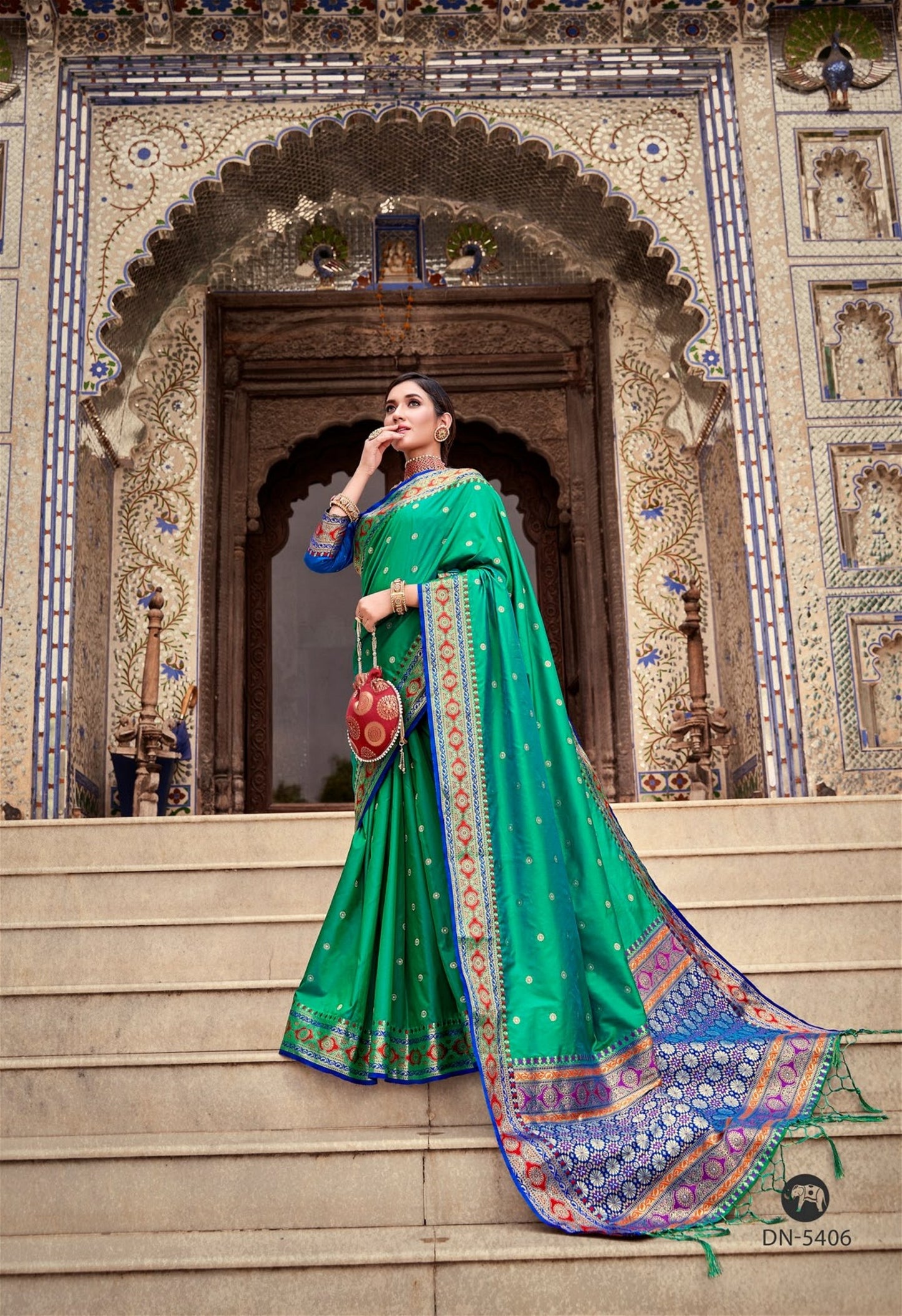 Aqua Green Colour Designer Weaving Work Soft Silk Saree