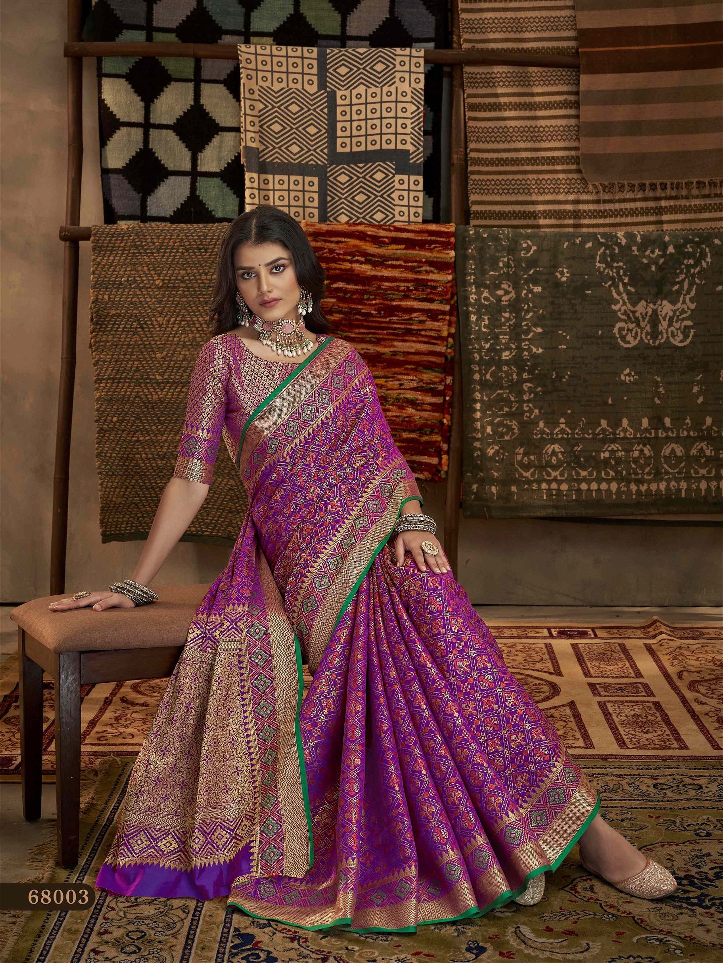 Beautiful Purple Banarasi Patola Silk Saree