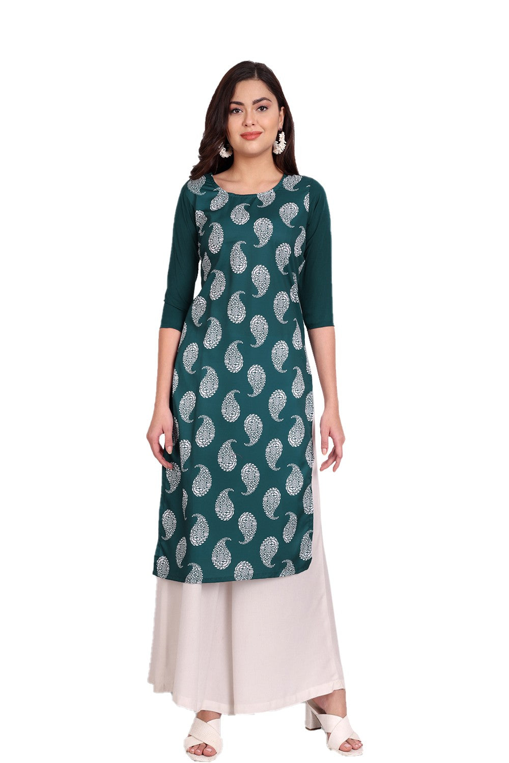 Women's Green Colour Printed Crepe Straight Kurti