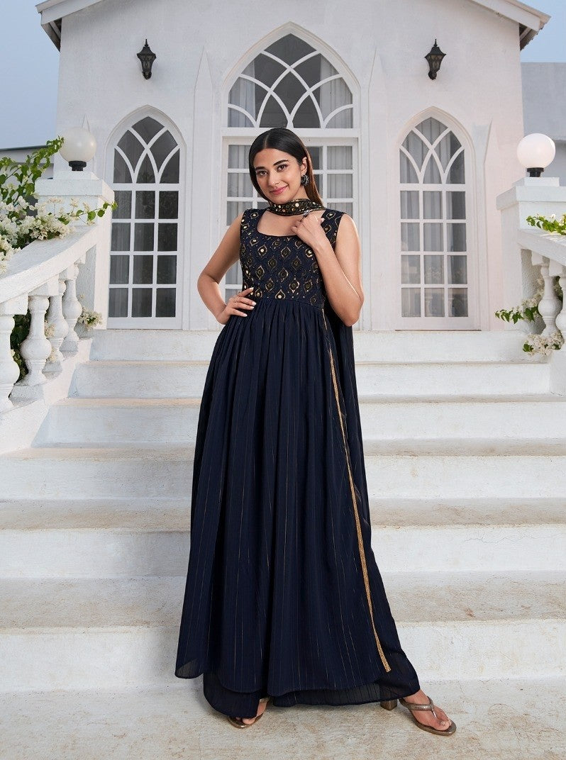 Georgette Party Wear Salwar Kameez with Thread and Embroidered Squence work