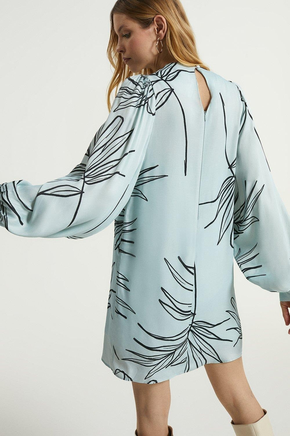 Sky Blue Colour Women's Party Wear Printed Short Dress