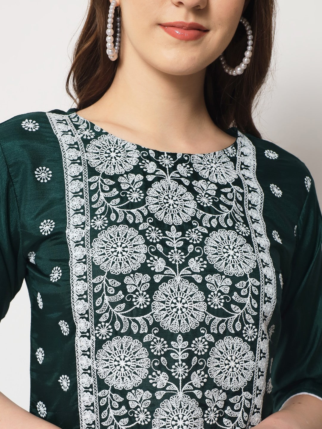 Green Colour South Silk Embroidery Work Casual Wear Kurta Pant Dupatta Set For Women's