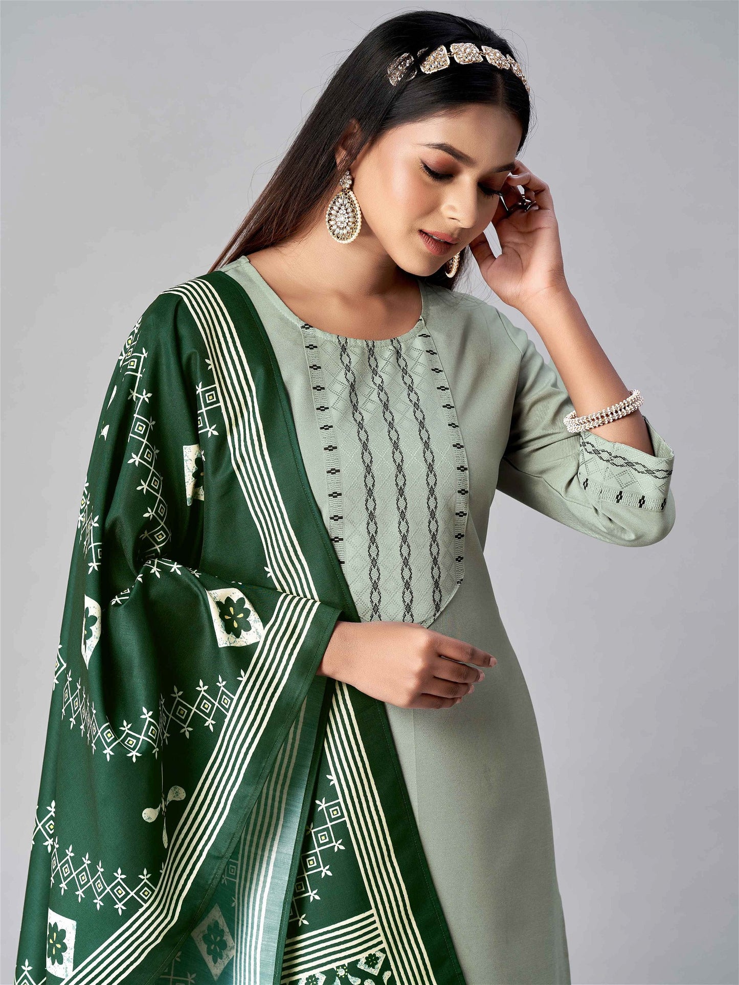 Green Colour Cotton With Jacquard Latest Party Wear Readymade Salwar Suits