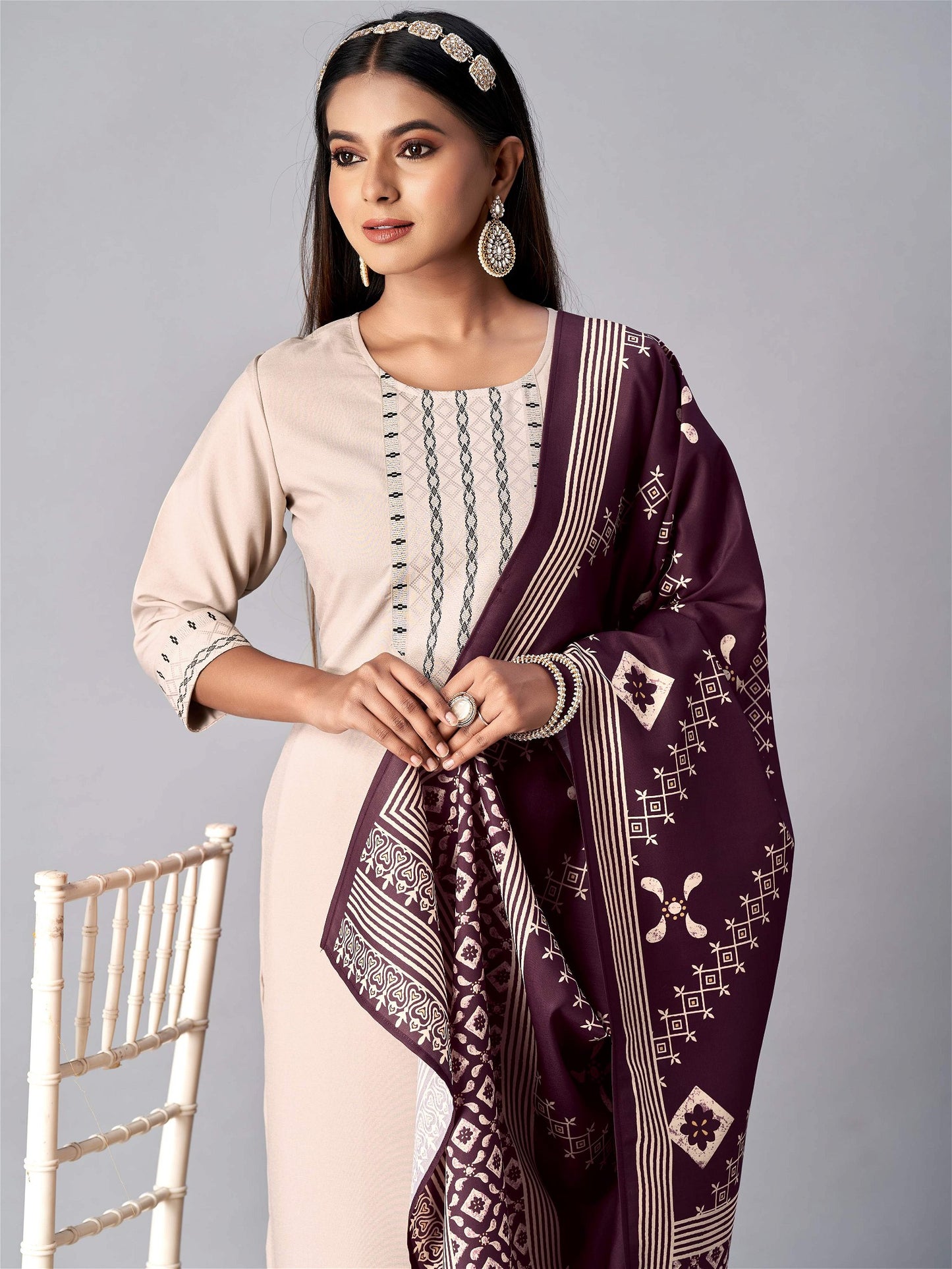 Cream Colour Cotton With Jacquard Latest Party Wear Readymade Salwar Suits