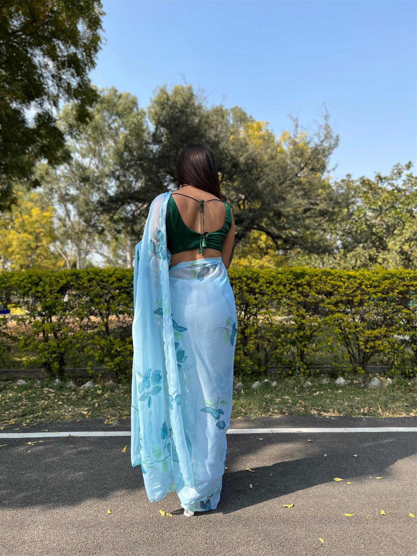 Sky Blue Colour Chiffon Digital With Foil Print Saree For Women's