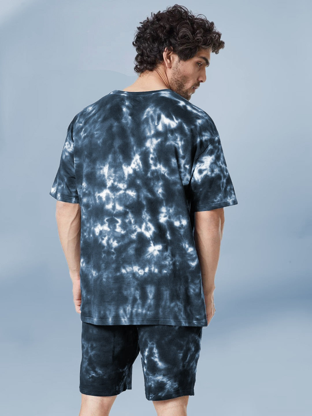 Dark Grey Tie And Dye Stylish Oversize Men's Co Ord Set