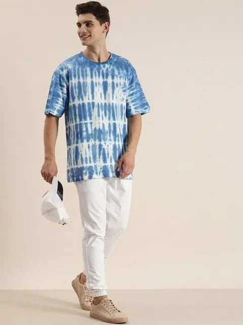 Sky And White Tie And Die Oversize T-shirt For Men