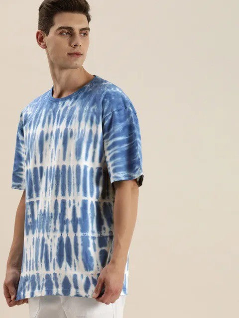 Sky And White Tie And Die Oversize T-shirt For Men