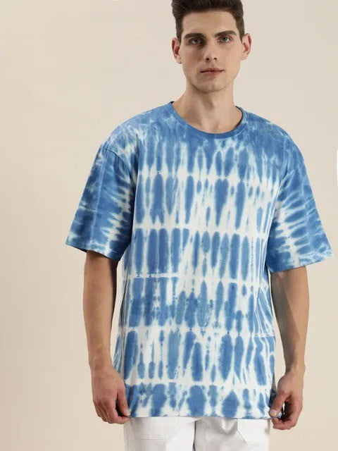 Sky And White Tie And Die Oversize T-shirt For Men
