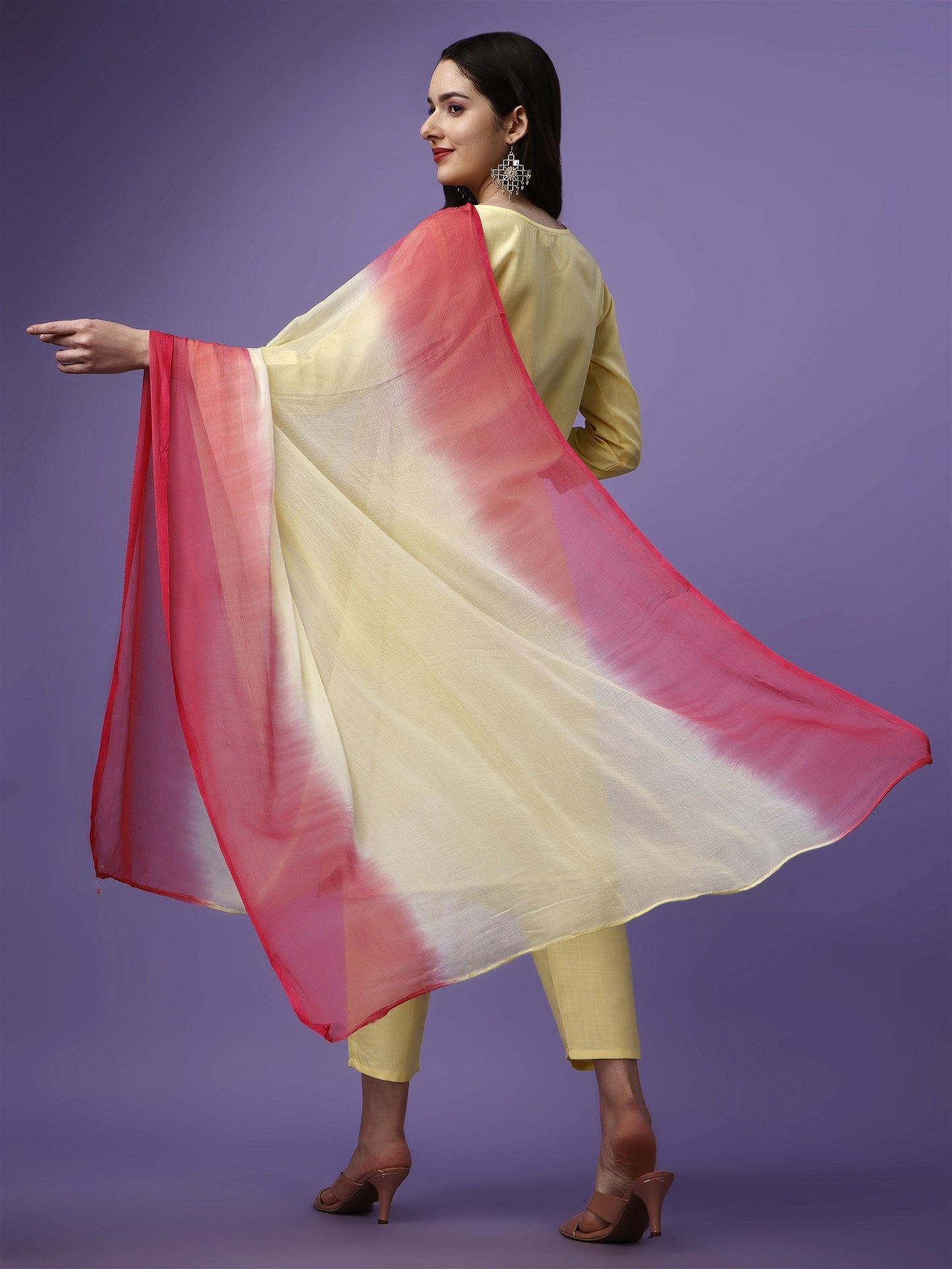 Yellow Party Wear Embroidery Worked Kurta With Pant And Duppata Set