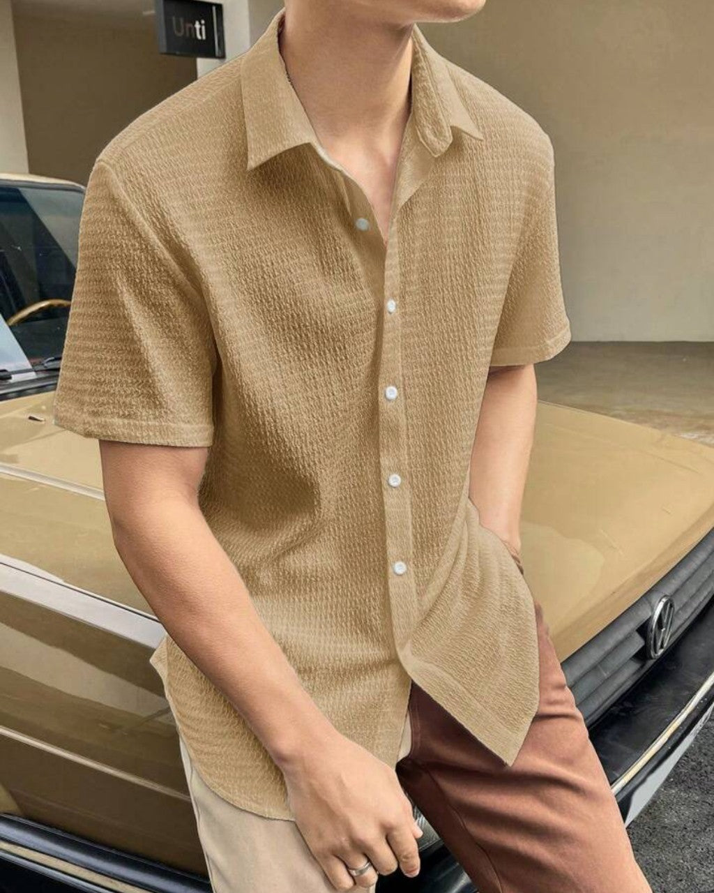Cream Colour Men Casual Wear Cotton Structured Shirt