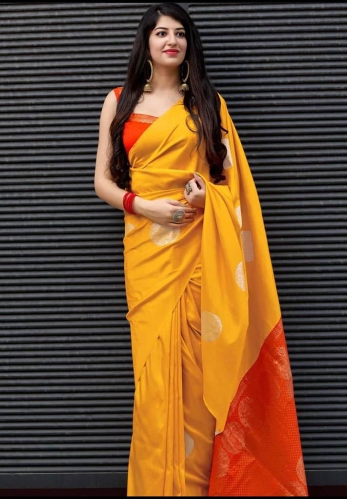 Yellow and Red Beautiful Rich Pallu and Jacquard Soft Silk Saree