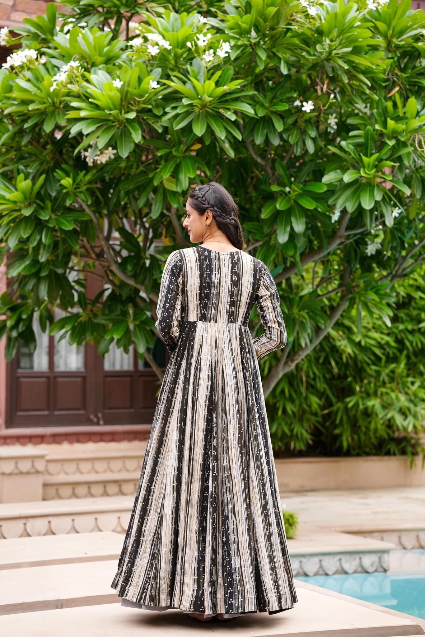 Light Gray Printed Shrug Style Indo Western Gown For Women