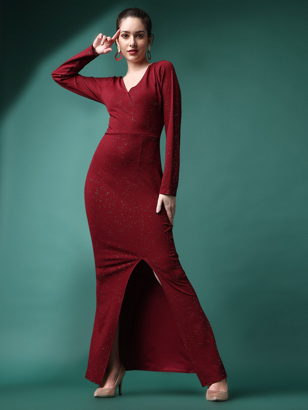 Cotton Lycra Sparkle Print Western Dress