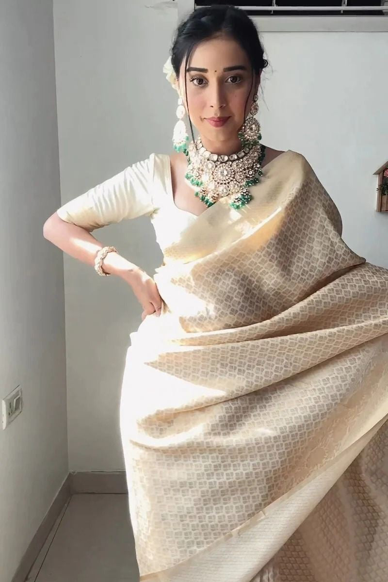 Wedding Wear Cream Color Rich Pallu Ready To wear One Minute saree