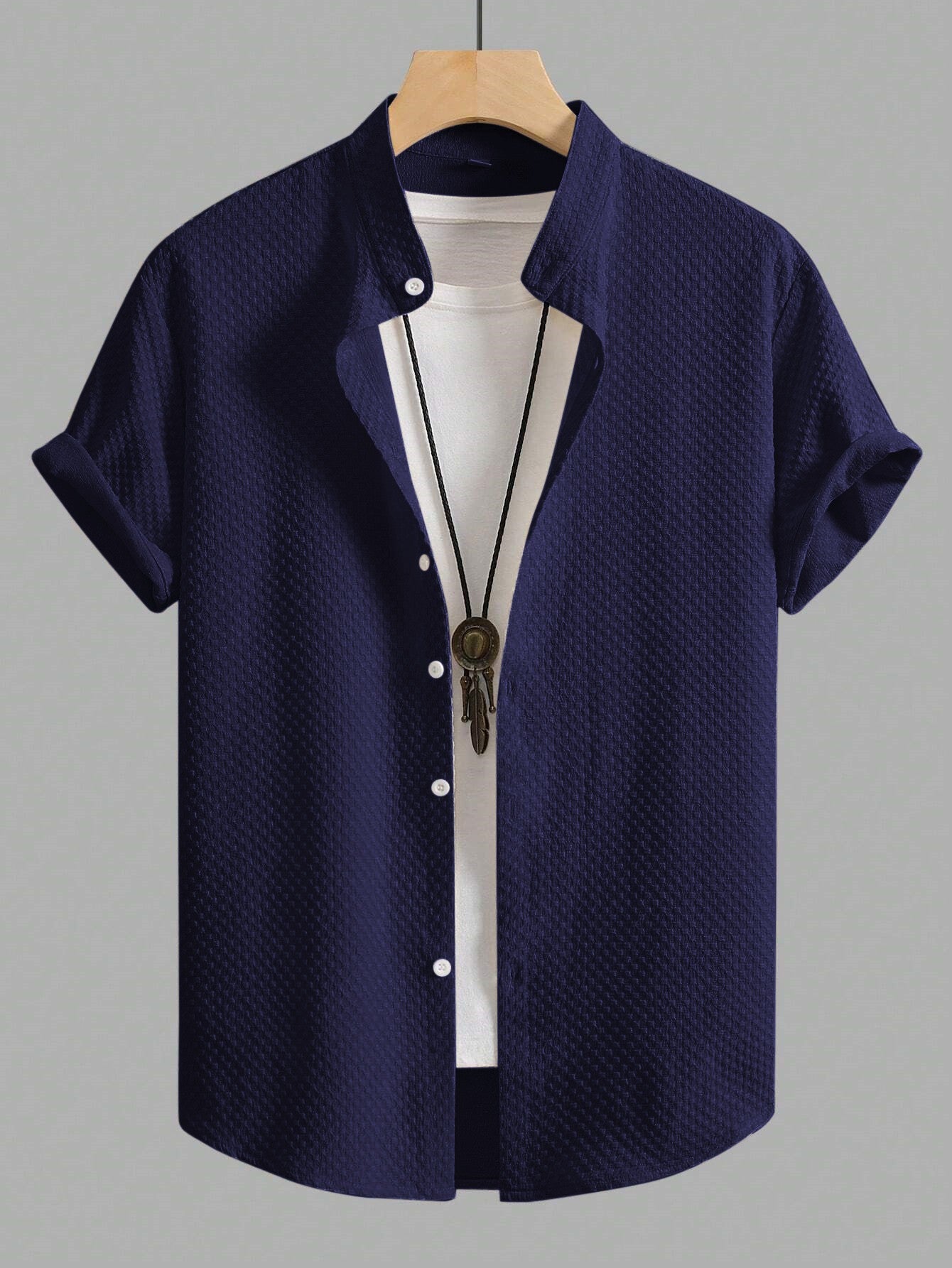 Dark Blue Men Regular Fit Solid Casual Half Sleeves Shirt