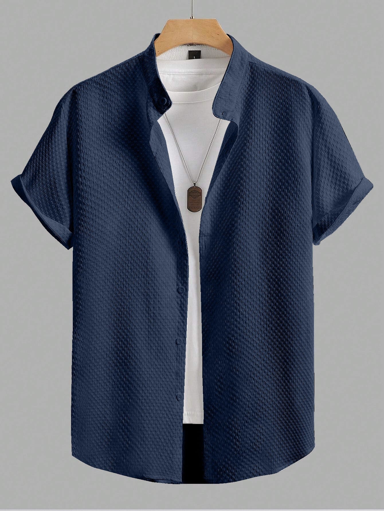 Navy Blue Colour Men's Casual Wear Short Sleeve Shirt