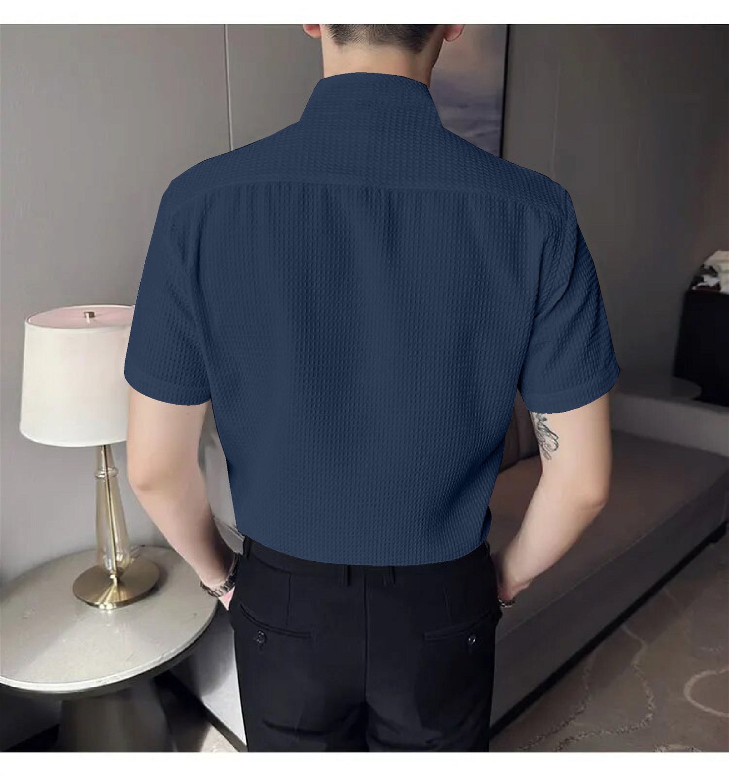 Navy Blue Colour Men's Casual Wear Short Sleeve Shirt
