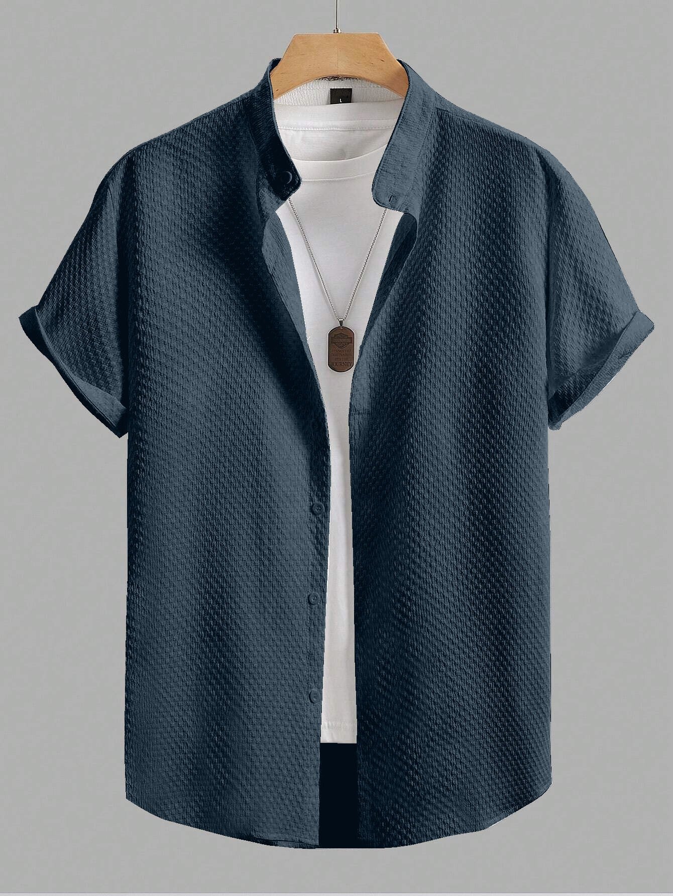 Teal Blue Colour Men's Casual Wear Short Sleeve Shirt