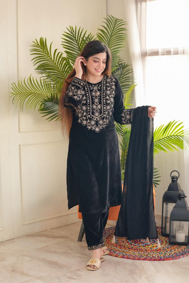Embroidery Velvet Heavy Readymade Suits Catalog