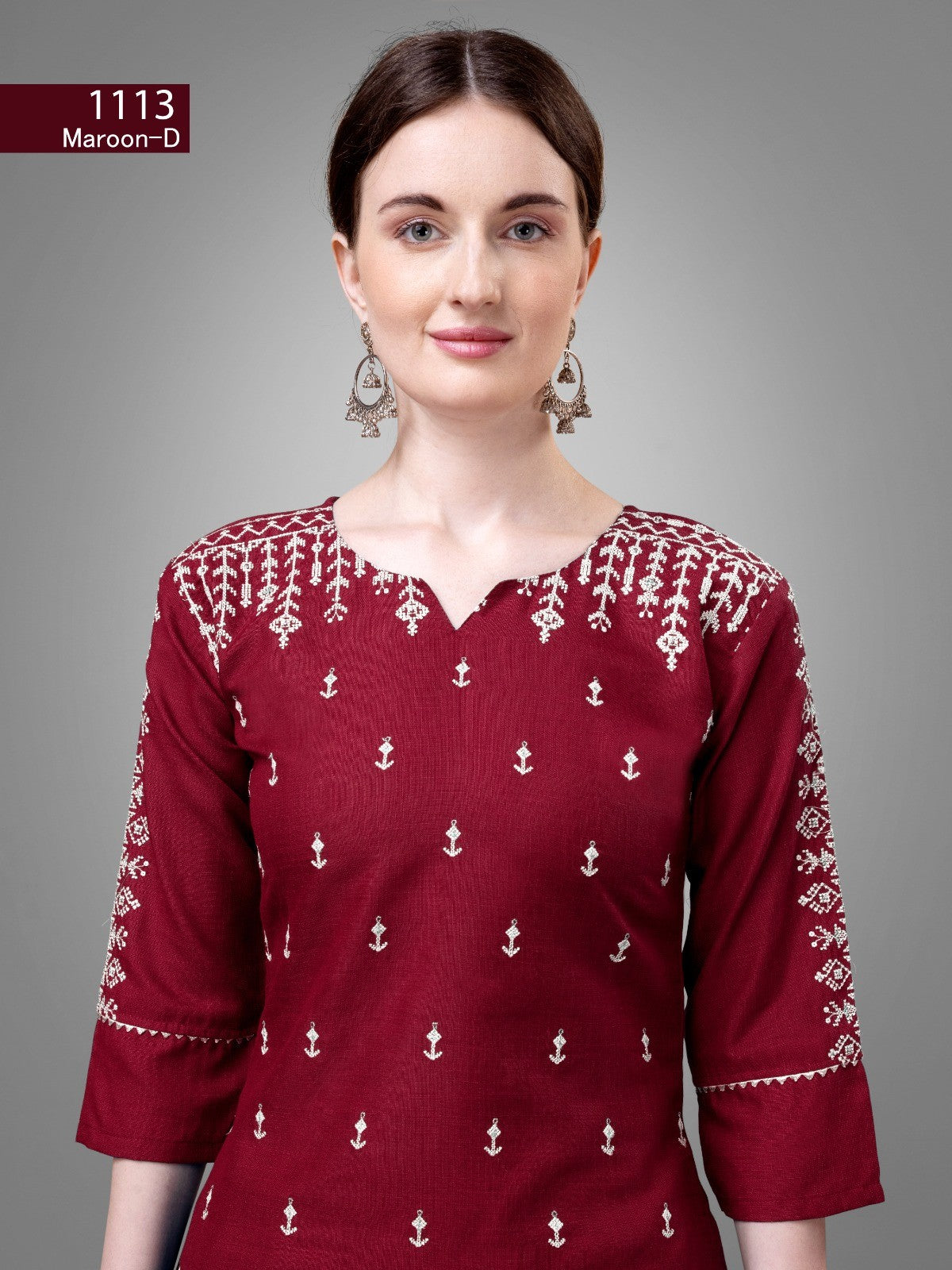 Women's Maroon Color Cotton Bland Embroidery With Sequence Work Kurta Pant With Dupatta Set