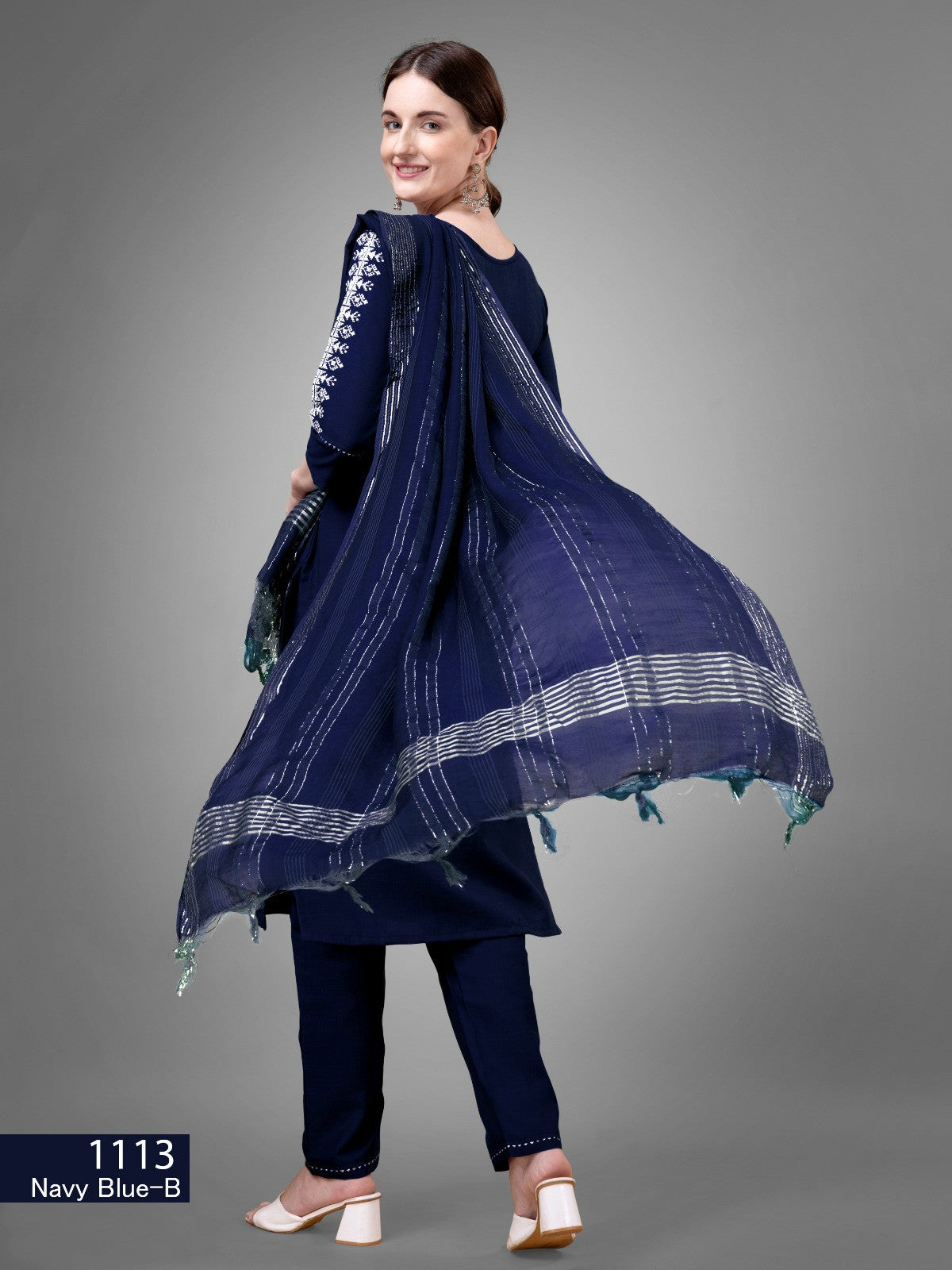 Dark Blue Kurti Set Cotton Blend Kurti With Bottom Dupatta Collection