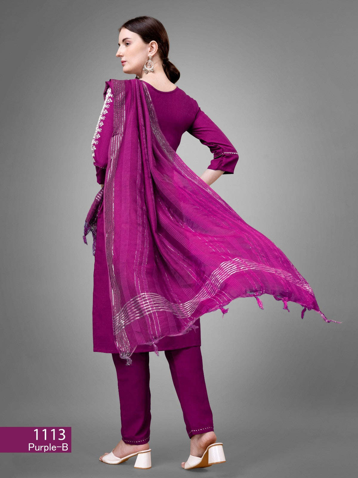 Purple Cotton Blend Readymade Salwar Suit