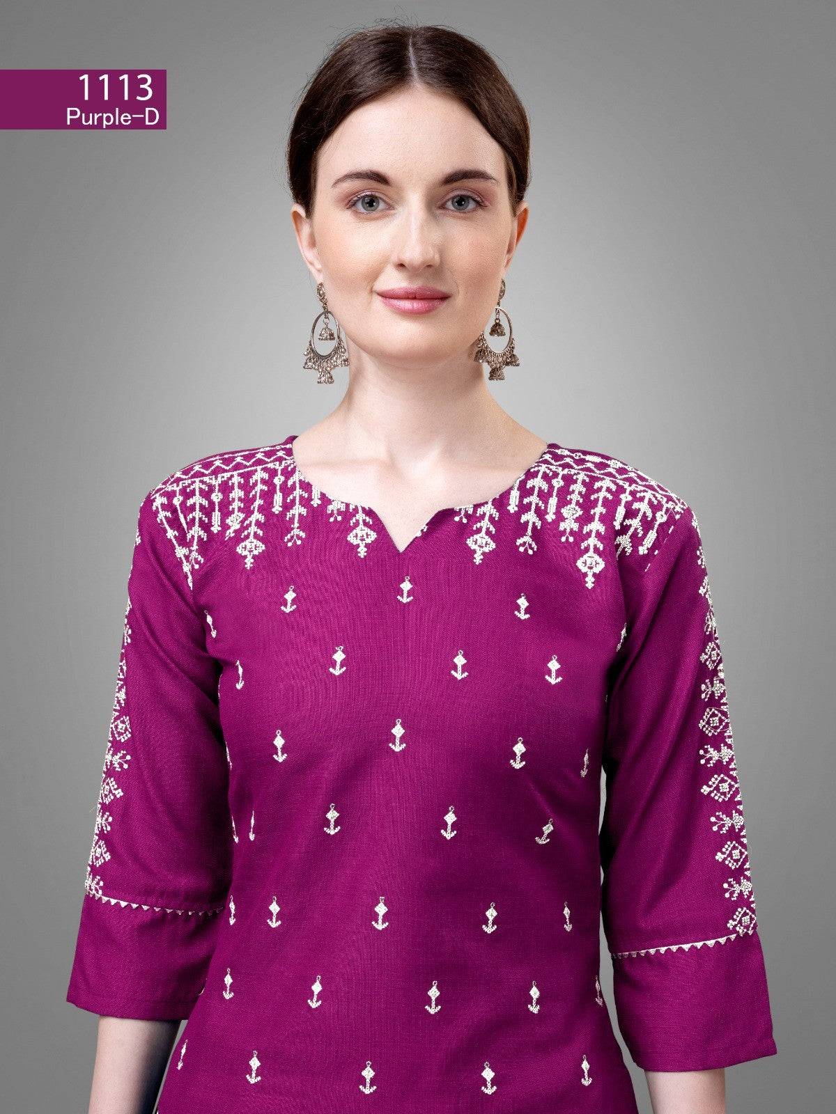 Purple Cotton Blend Readymade Salwar Suit