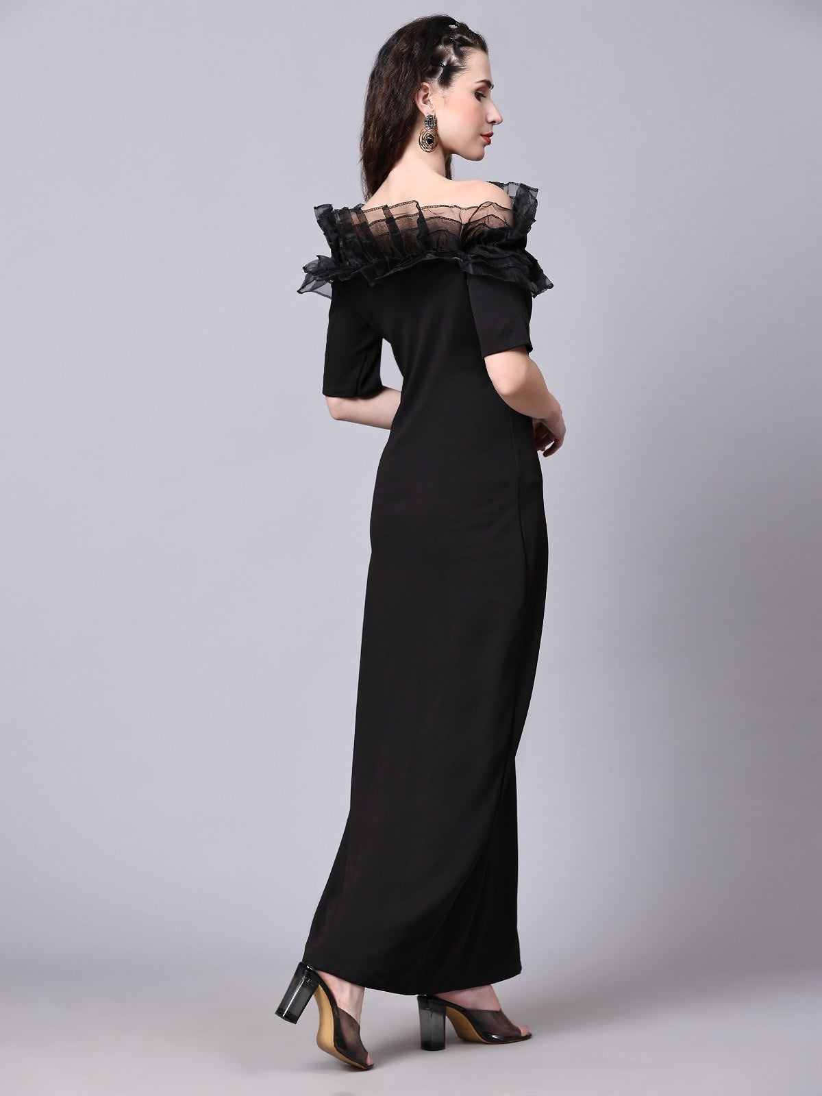 Black Designer Cotton Lycra Off Shoulder Women's Regular Fit Dress