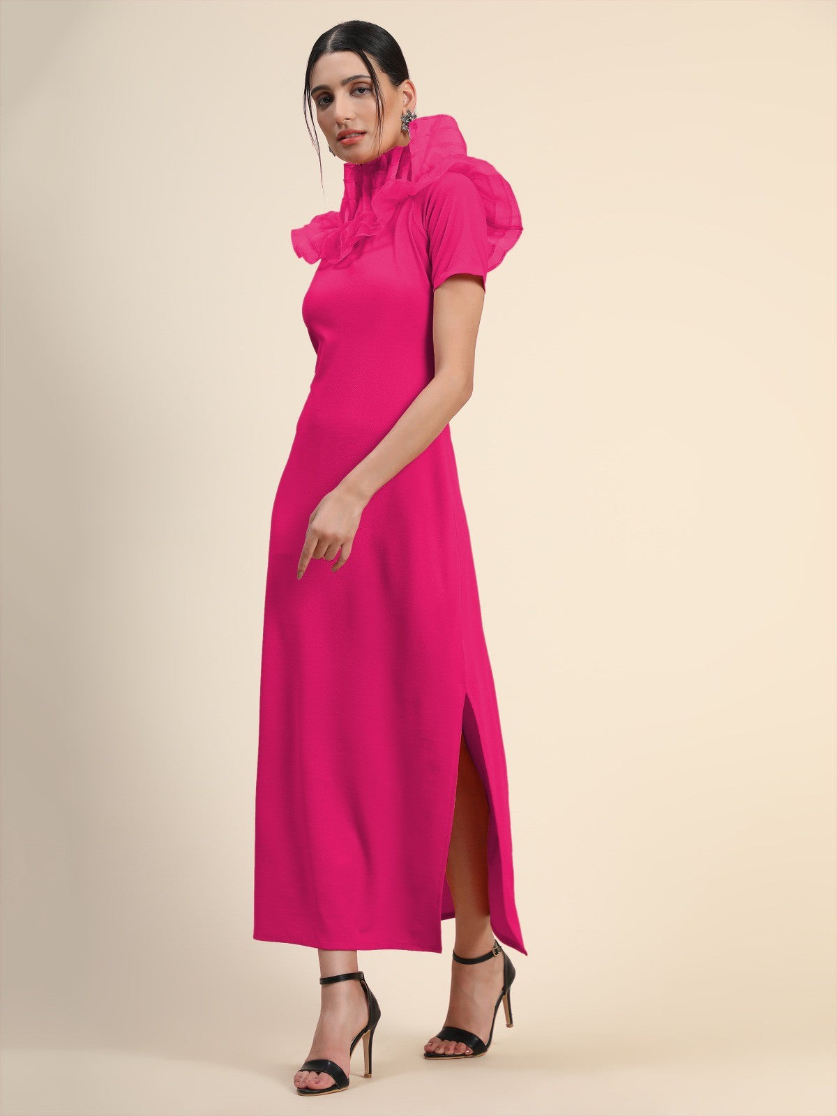 Women Stylish Solid Cotton Lycra Short Sleeve Maxi/Full Length Bodycon Pink Dress